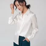 Woman Silk Shirt Long-sleeved Satin Women Blouse 19mm Mulberry Silk Blouse Loose Versatile Base Shirt 95% Natural Silk+5%Spandex - Image 2