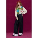 ELFSACK Women Knit Cardigan 2026 Winter Lapel Shirt V-Neck Vest Puff Sleeve Cartoon Print Casual Knit Top - Image 3