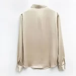 Women's French Style High Quality 40 MM Heavy Office Lady Solid Satin Silk Long Sleeve Shirt Ladies' Blouse - Image 4