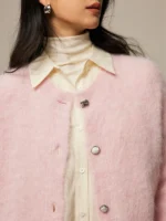 SuyaDream, Women Cardigans, 78%Alpaca, O Neck, Single breasted Solid Sweaters, 2025 Fall Winter Warm Jackets, White, Grey, Pink - Image 4